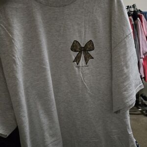 Simply Southern Light Gray Tee with Brown Bow Graphic